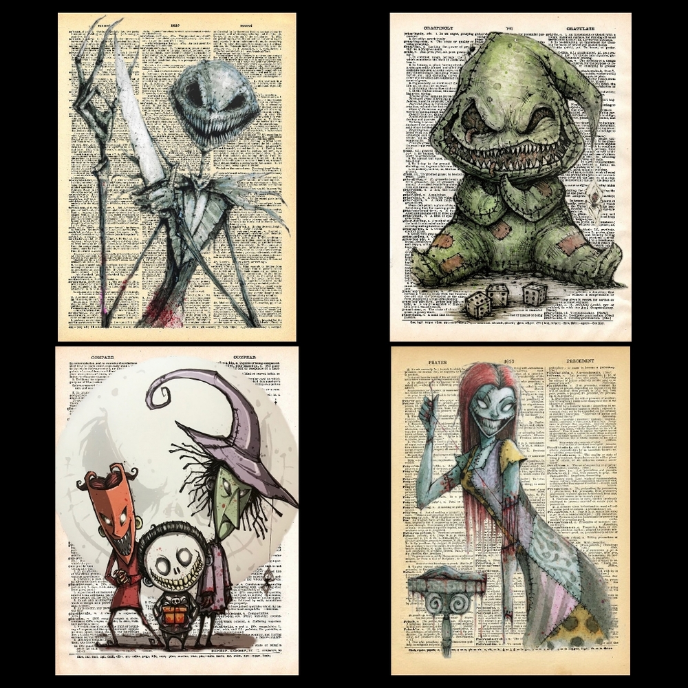 Nightmare before Christmas Inspired Dictionary Book Page Art